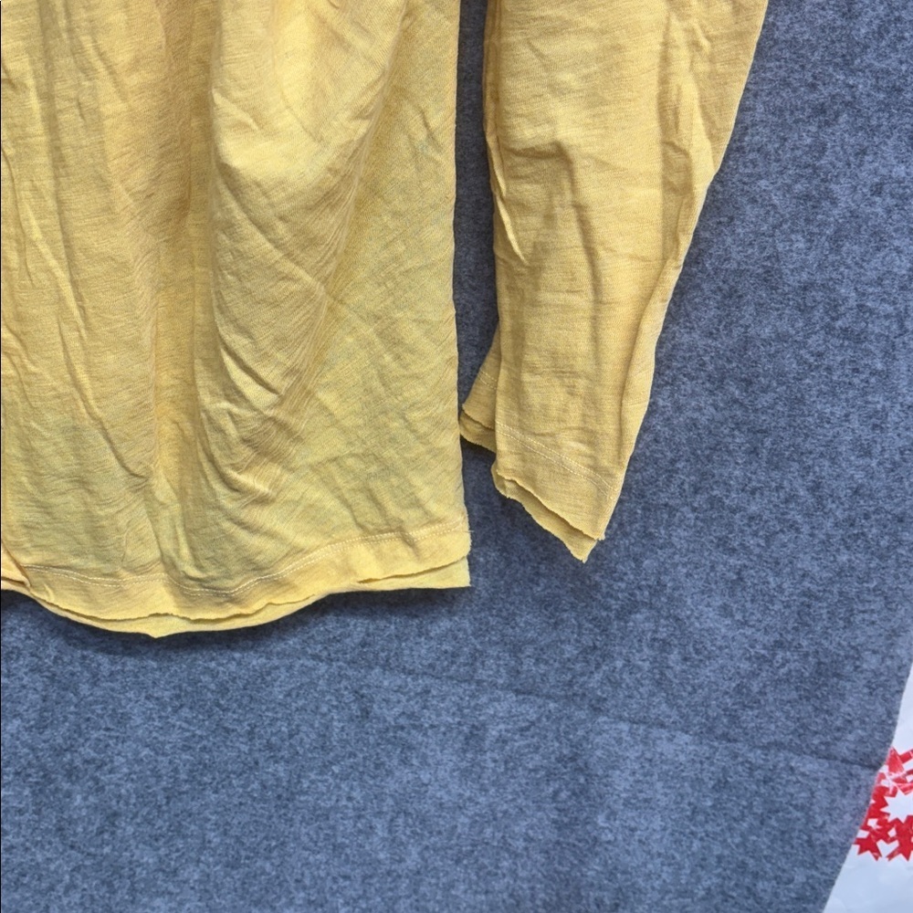 Free People Yellow Long Sleeve V-Neck raw hem open sides cotton blend shirt L - Picture 7 of 11